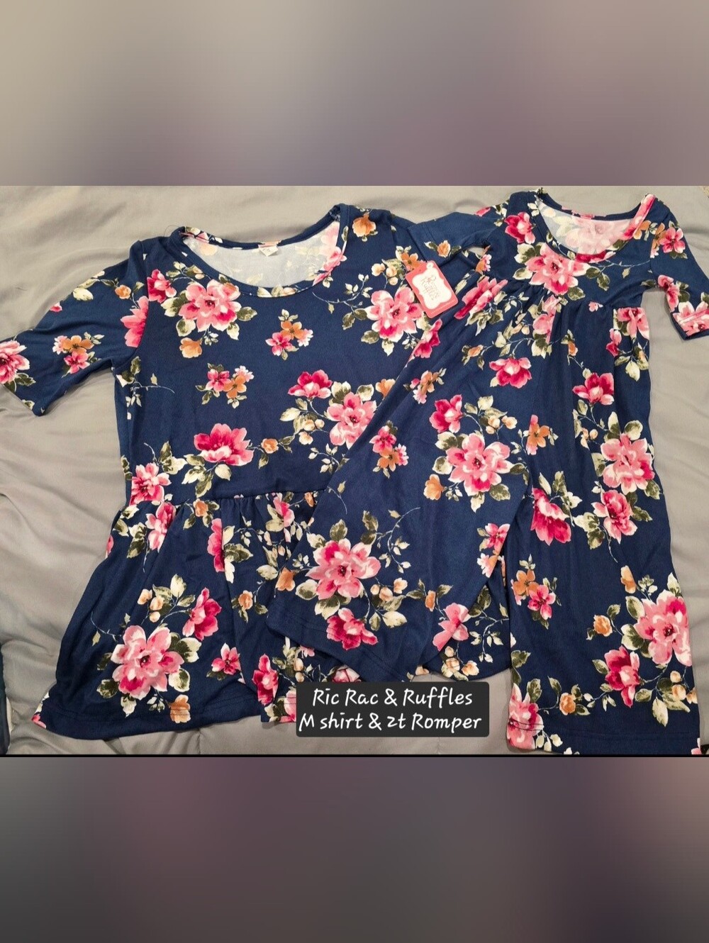 Mom & Me - Navy Floral Matching Shirt And Romper